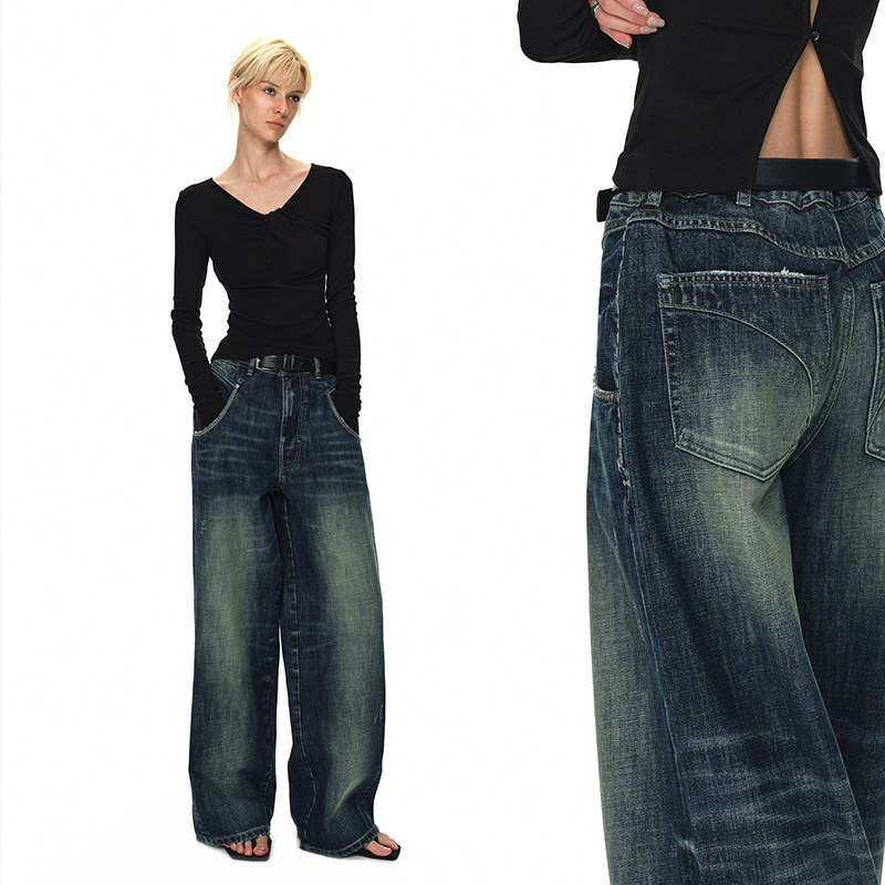 EMPTYPAGE深蓝色牛仔裤