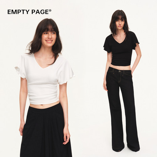EMPTYPAGEV领修身芭蕾风T恤
