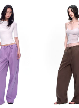 EMPTY PAGE 咖啡/紫色抽绳天丝棉宽松伞裤休闲百搭阔腿裤