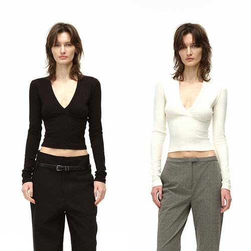 EMPTYPAGE黑/白深V打底衫