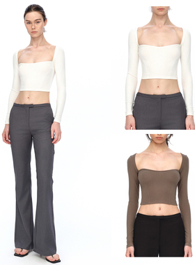 EMPTY PAGE白/灰绿色解构抹胸长袖打底衫修身弹力T恤