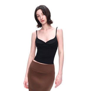 背心花瓣分割露背可调节吊带背心 黑色弹力修身 EMPTY PAGE