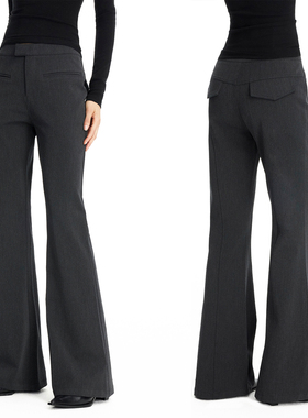 EMPTY PAGE 黑/灰色极简修身微弹显瘦喇叭裤微弹百搭插袋休闲裤