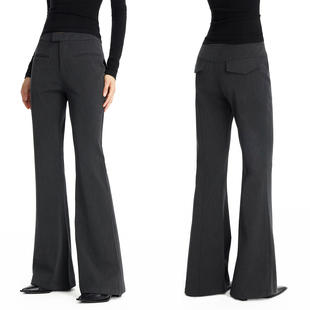 PAGE 微弹百搭插袋休闲裤 黑 微弹显瘦喇叭裤 灰色极简修身 EMPTY