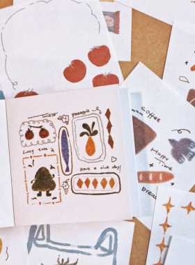 16张分装 可爱画风茶歇零食家具5cm盐系mini迷你小鼻噶手帐便签纸