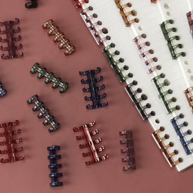 轻复古活页扣夹环diy自制线圈蓝色白色装订圈5孔透明装订环环扣可拆卸