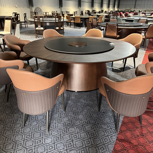 新中式电动大圆桌酒店会所包厢黑胡桃实木餐桌设计师圆桌家用饭桌