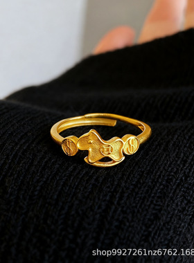 足银999马上有钱纯银戒指女轻奢高级感马年手饰小马铜钱指环