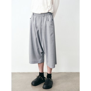 精纺羊毛吊裆七分裤 GRAINMUSTARD 「Harem Pants」 松紧腰垮裤
