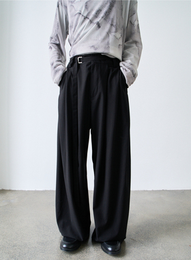 GRAINMUSTARD 飘带打褶垂感拖地长裤宽松廓形直筒休闲西裤