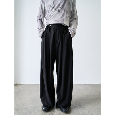 GRAINMUSTARD 飘带打褶垂感拖地长裤宽松廓形直筒休闲西裤