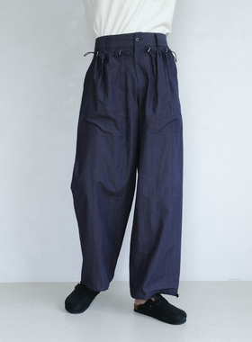 GRAINMUSTARD 紫色高腰宽松直筒长裤质感挺阔口袋抽绳设计休闲裤