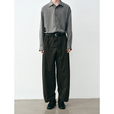 GRAINMUSTARD 「Asymmetrical pants」 斜裁高腰皱感系带休闲裤