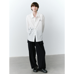 GRAINMUSTARD 匹马棉盐缩休闲印花衬衫中性挺阔宽松百搭长款衬衣