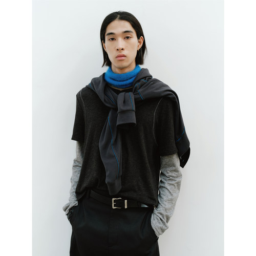GRAINMUSTARD 「Mock Layer Tee」撞色圆领假两件软糯针织T恤