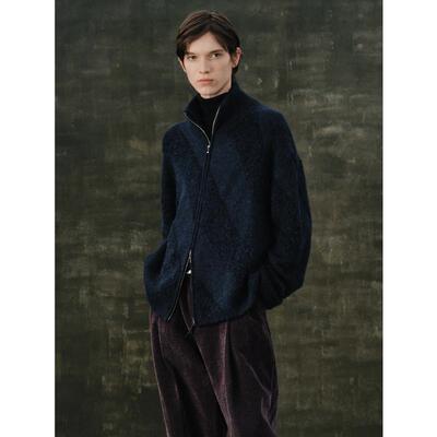 GRAINMUSTARD斜纹双开头拉链毛衣