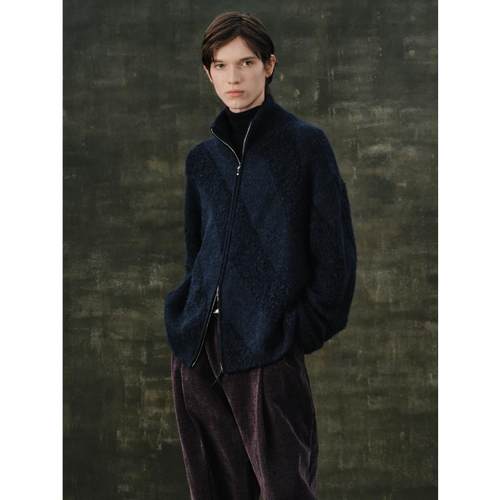 GRAINMUSTARD斜纹双开头拉链毛衣