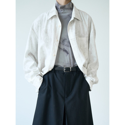 GRAINMUSTARD 白色晕染翻领长袖衬衫文艺复古日系百搭休闲上衣