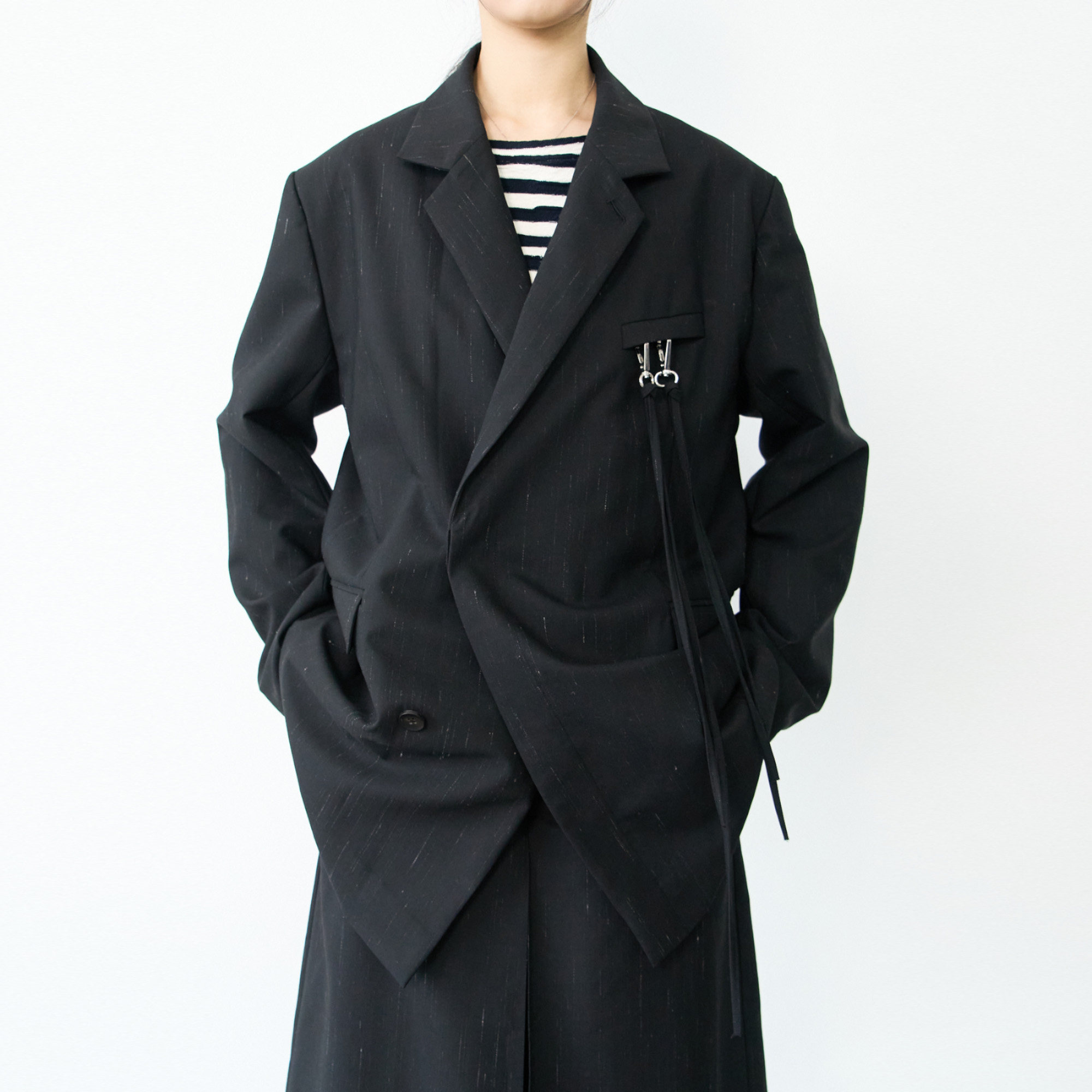 GRAINMUSTARD 精纺羊毛飘带休闲西服宽松廓形中性西装外套