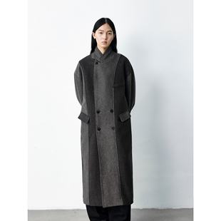 GRAINMUSTARD 「Color-Block Wool Coat」混色暗纹拼接羊毛大衣