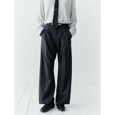 GRAINMUSTARD 「Double Pleat Pants」 高腰双褶阔腿直筒休闲裤