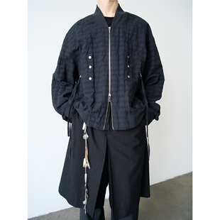 GRAINMUSTARD 金属丝棉混纺短款棒球夹克宽松双开头拉链褶皱外套