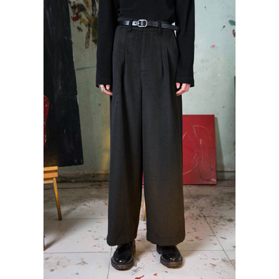 原创设计复古宽松毛呢九分裤