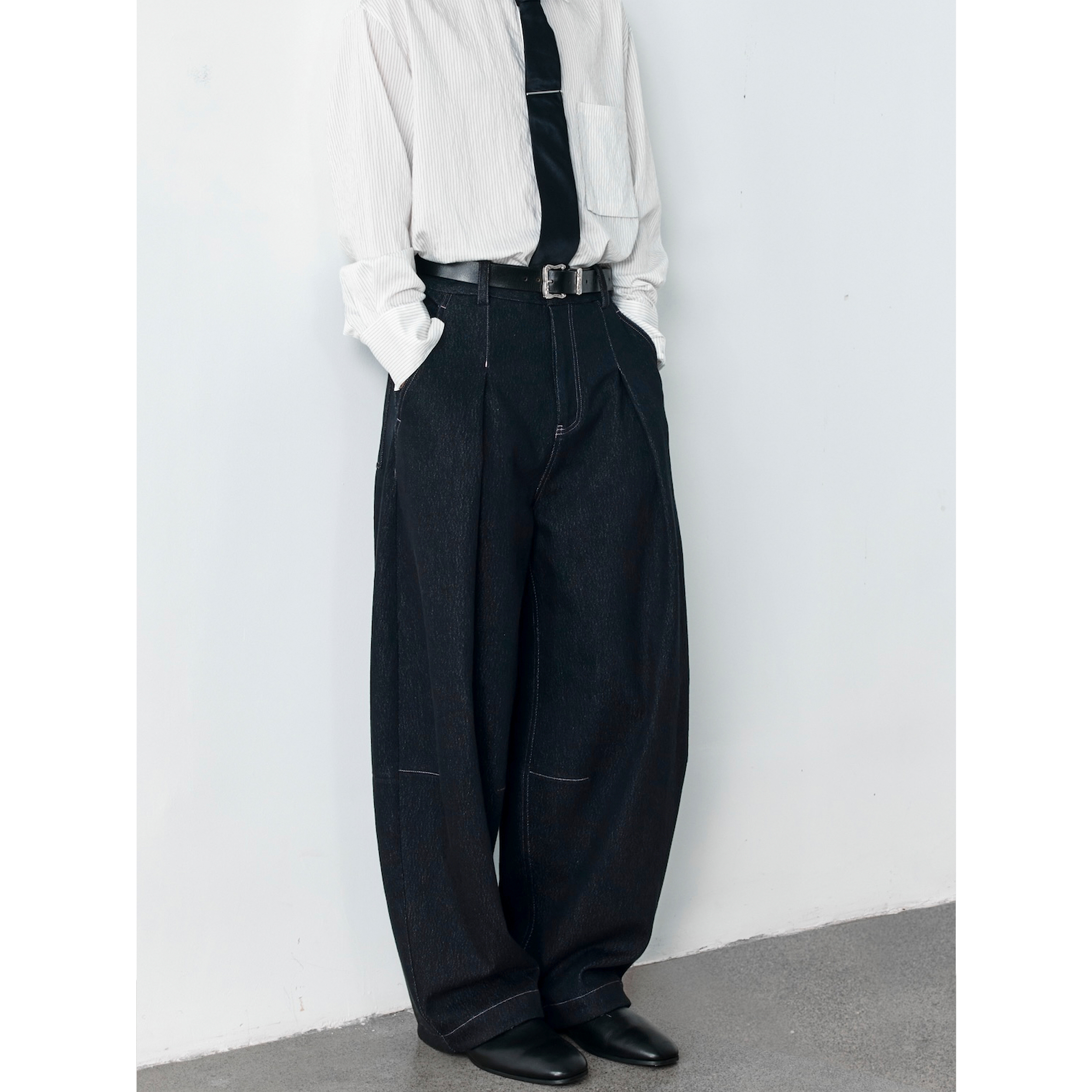 GRAINMUSTARD 「Color-Blocked Jeans」酵洗撞色复古明线牛仔裤