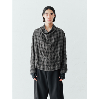 GRAINMUSTARD 「Cowl Neck Shirt」泡泡纱格纹荡领褶皱肌理感衬衫