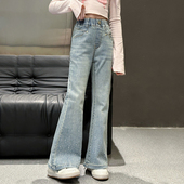 初中生春装 女童裤 儿童大童女孩弹力长裤 春秋新款 微喇 子喇叭牛仔裤