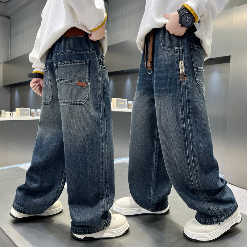 男童牛仔裤新款直筒裤春秋冬加绒