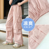 夏薄潮酷儿童大童纯棉长裤 春秋休闲直筒新款 防蚊初中生 裤 女童工装