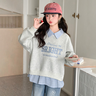 女童卫衣春秋季2026新款儿童韩版假两件上衣春装女大童长袖打底衫