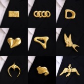 跨境欧美不规则液态金属光面胸针女秋冬简约高级感爱心几何别针男