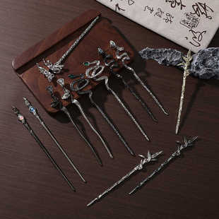 新中式复古做旧金属发簪子女中国风蝴蝶灵蛇发钗盘发冷淡风头饰品