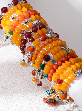 复古民族风仿蜜蜡手串国风寺庙同款祝福貔貅手链摆摊货源串珠手饰