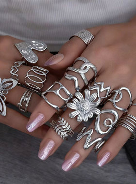 跨境外贸冷淡风不锈钢爱心太阳花开口戒指欧美ins风个性海星指环