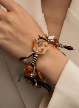 新中式狐狸面具串珠手链小众复古民族风手工高颜值手绳闺蜜手饰品