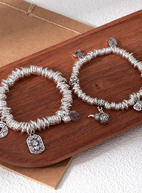 新中式碎银子串珠招财猫盘缠手链祝福招财进宝手串情侣礼物手饰品