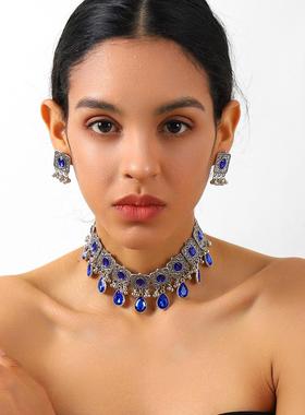 复古印度风跨境项链波西米亚民族风高级感闪锆吊坠锁骨链异域风情