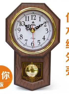 FUDA富达钟表仿古摇摆钟古典仿木挂钟客厅墙钟迷你钟财运钟