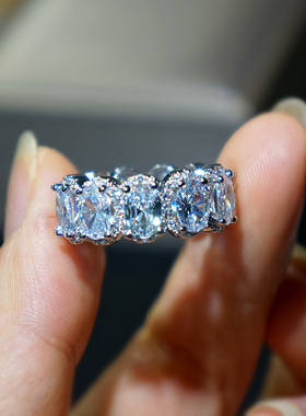 椭圆宝石镶嵌戒指夸张嘻哈街舞