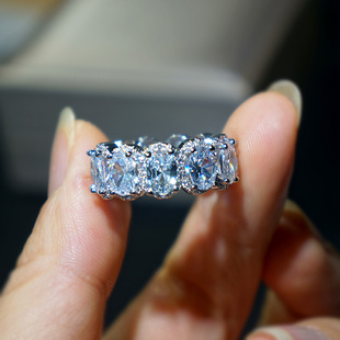 欧美浮夸大钻戒指爆闪椭圆宝石镶嵌夸张指环嘻哈街舞者食指戒男女