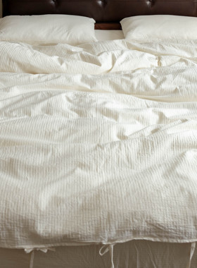 原生态无漂染全棉水洗棉白色床上用品四件套纯棉素色提花床单被套