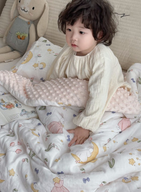 A类卡通可爱竹棉纱布豆豆被子儿童可水洗春秋被 加厚保暖单人冬被