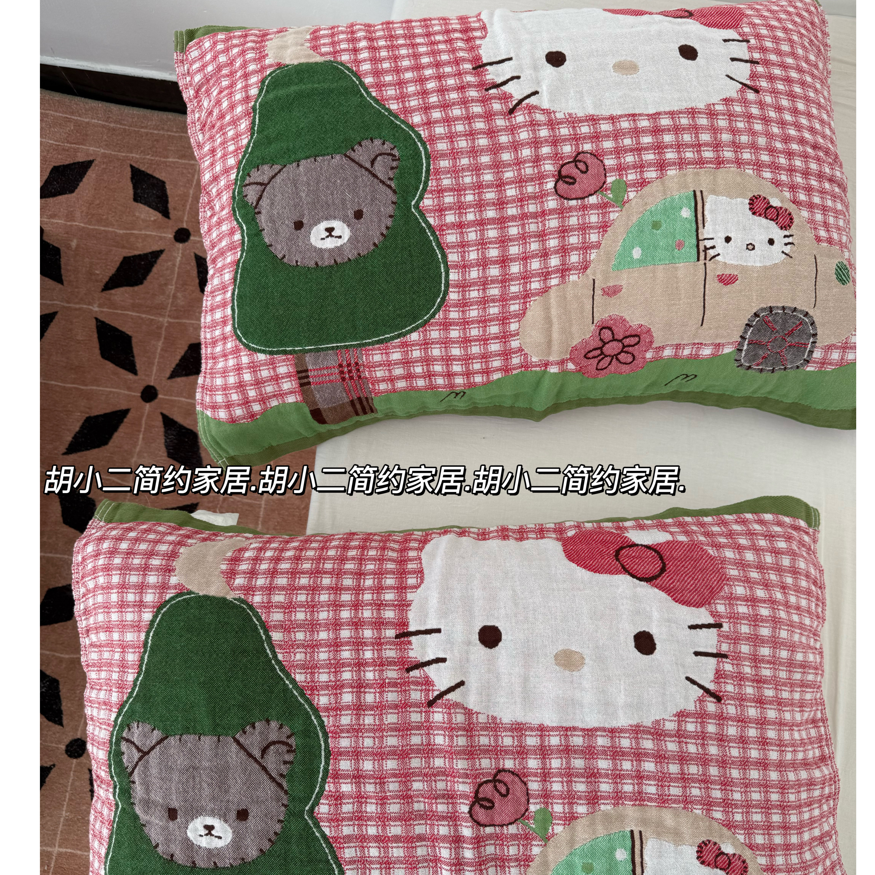 卡通可爱猫咪全棉四层纱布枕巾一对装隔脏防污纯棉枕头巾四季通用