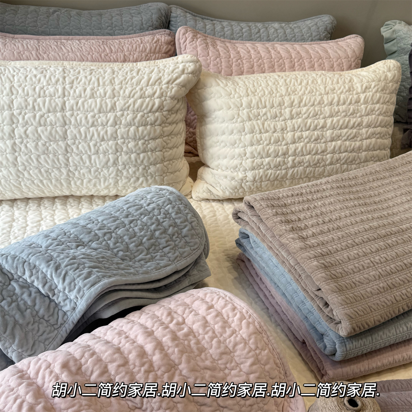 韩国大鹅秋冬季加厚保暖绒床盖三件套简约纯色绗缝夹棉加绒大床单