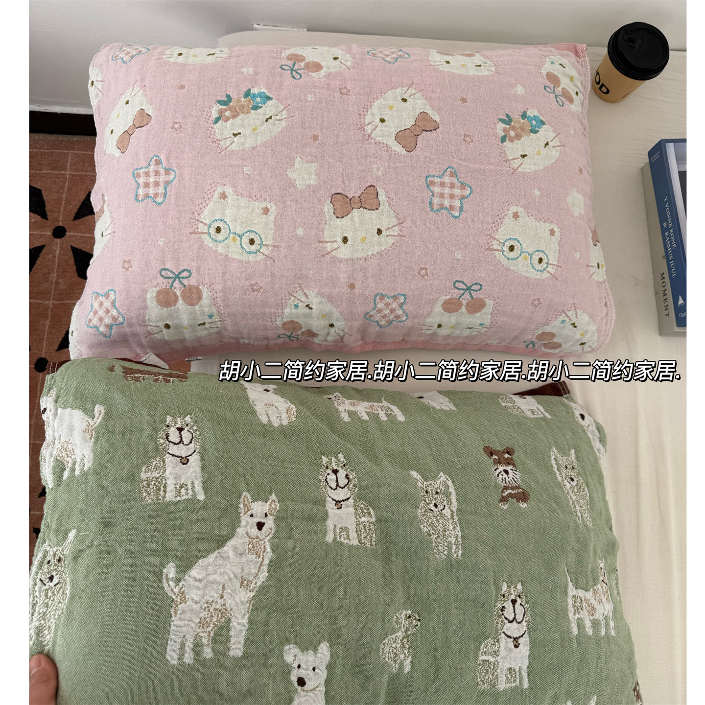 卡通可爱治愈系萌宠全棉四层纱布枕巾一对猫咪小狗隔脏纯棉枕头巾,床上用品,枕巾,淘宝优惠券,粉丝福利购,淘宝优惠卷