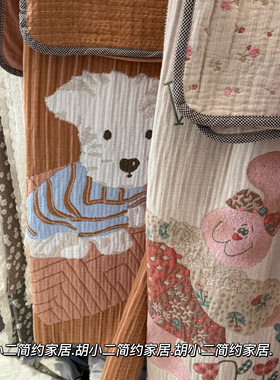 软萌治愈系全棉纱布床盖三件套加厚色织提花纯棉纱布厚床单不起皱