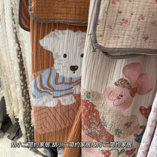 软萌治愈系全棉纱布床盖三件套加厚色织提花纯棉纱布厚床单不起皱